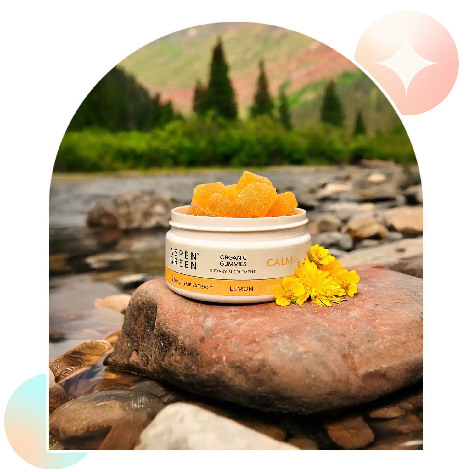 Aspen Green Calm Organic Gummies Open Jar Lifestyle Stream